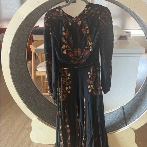 Farm Rio Black Berry Garden Long Sleeve Pleated Maxi Dress - Picture 8 of 11
